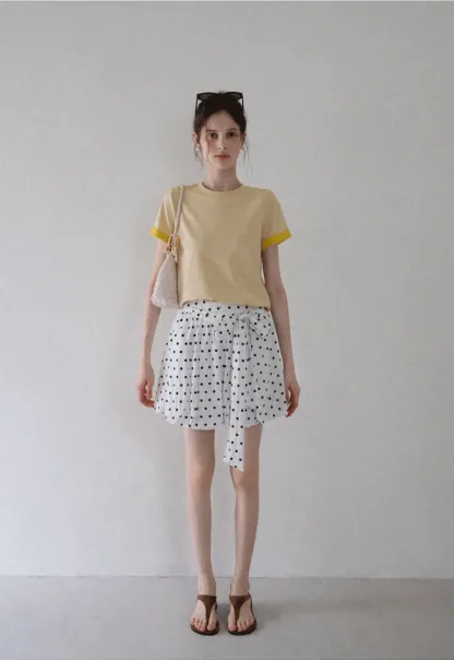 Women's Polka Dot High Waist Mini Skirt with Bow Tie