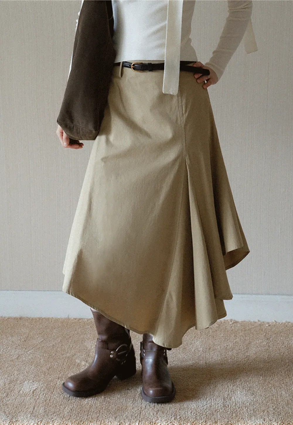 Womens High Waist Asymmetrical Midi Skirt