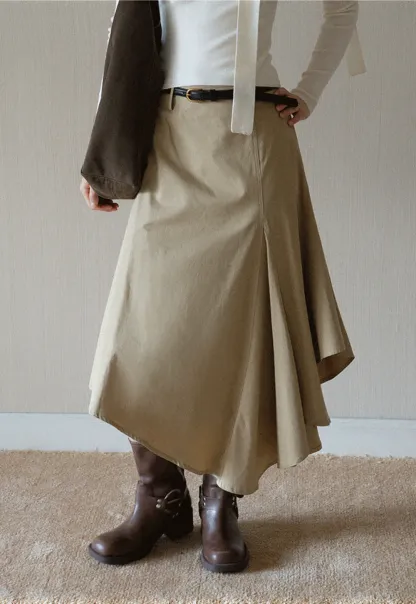 Womens High Waist Asymmetrical Midi Skirt