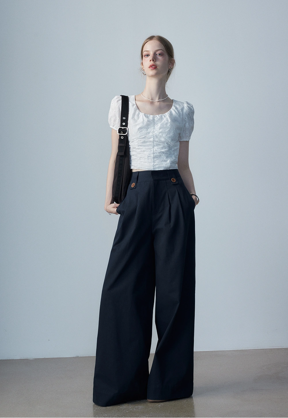 Women's White Eyelet Puff Sleeve Top