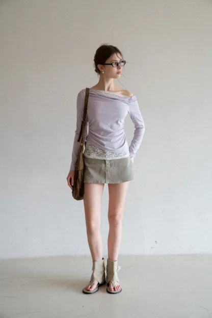 Off shoulder long sleeve top with lace trim