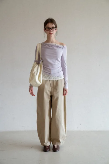 Off shoulder long sleeve top with lace trim