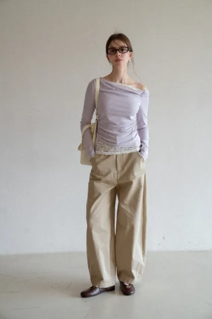 Off shoulder long sleeve top with lace trim