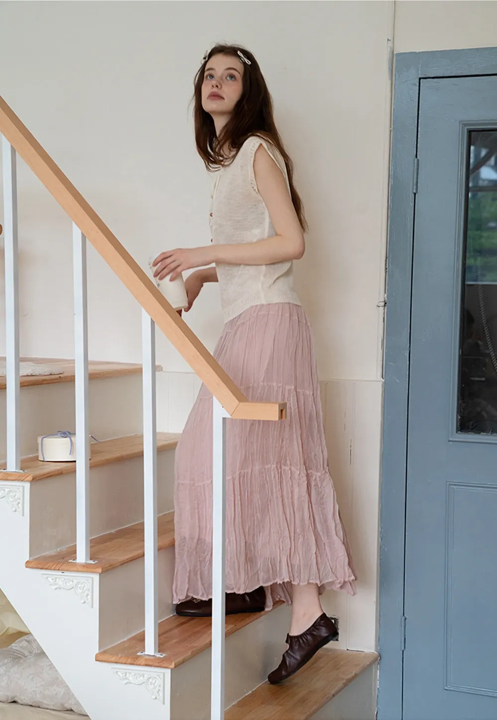 Tiered Crinkled Maxi Skirt