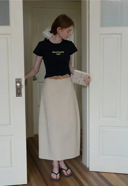 Slim Fit Contrast Letter Tee for Women