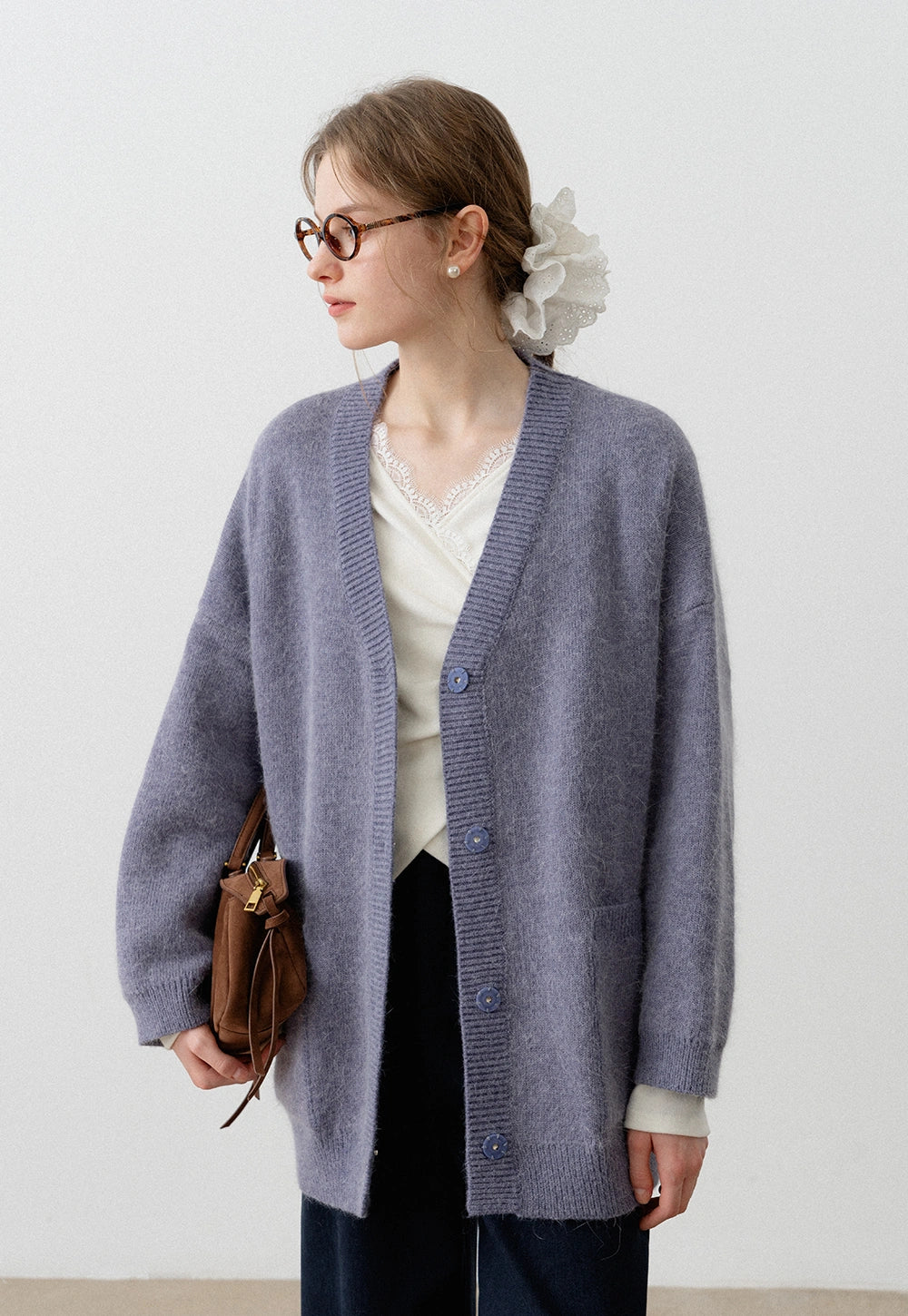ほぼ日 +a Vネックコート V-neck coat Plaited Rib V-Neck Sweater – St. John Knits