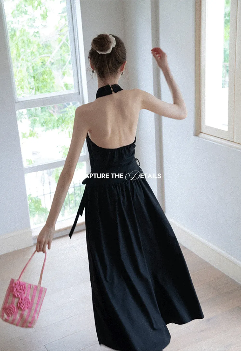 Halter Neck Midi Dress with Waist Tie