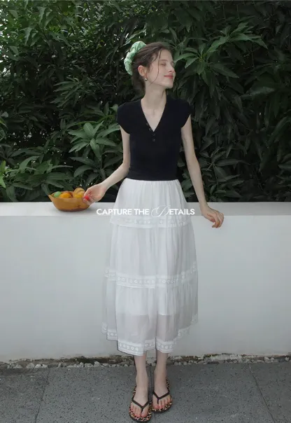 Women's V Neck Button Front Short Sleeve T-Shirt