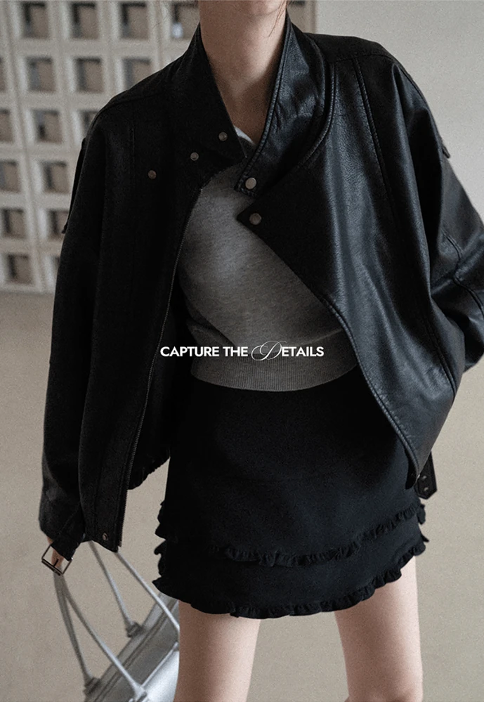 Funnel-Neck Leather Jacket