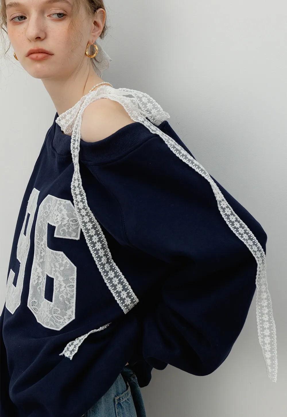 Women's Lace Off Shoulder Graphic Sweatshirt