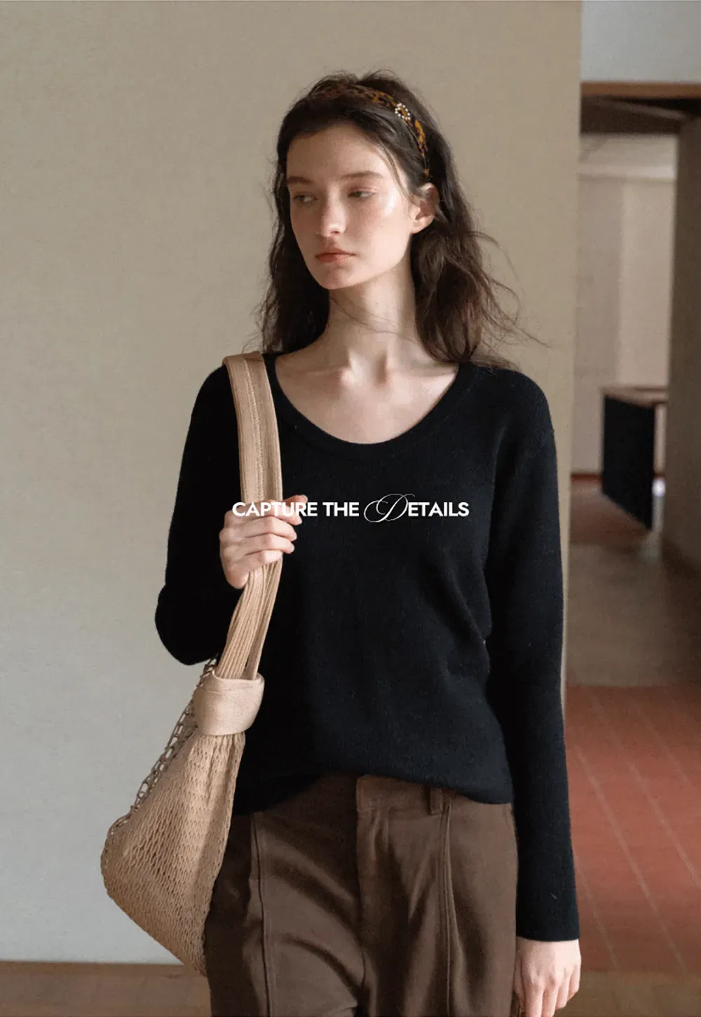 Ribbed Scoop Neck Long-Sleeve Top