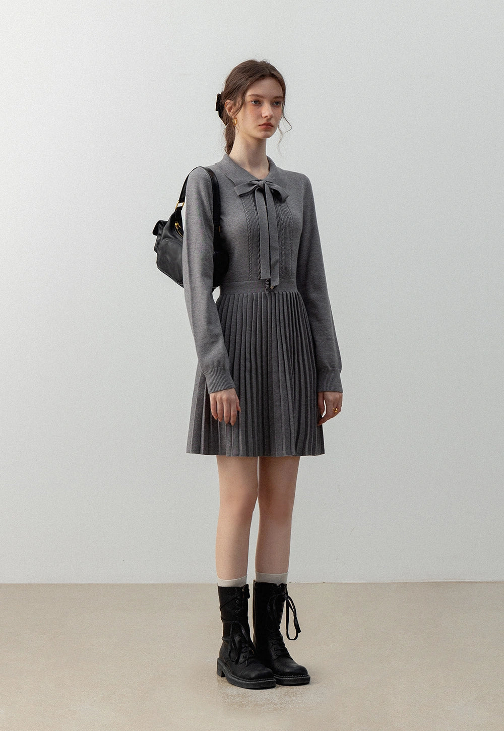 Women's Long Sleeve Bow Knit Mini Dress – EGGKA