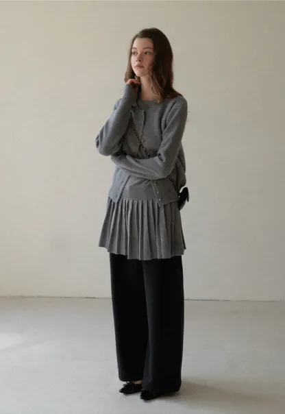 Elegant Pleated Skirt Dress with Knit Cardigan
