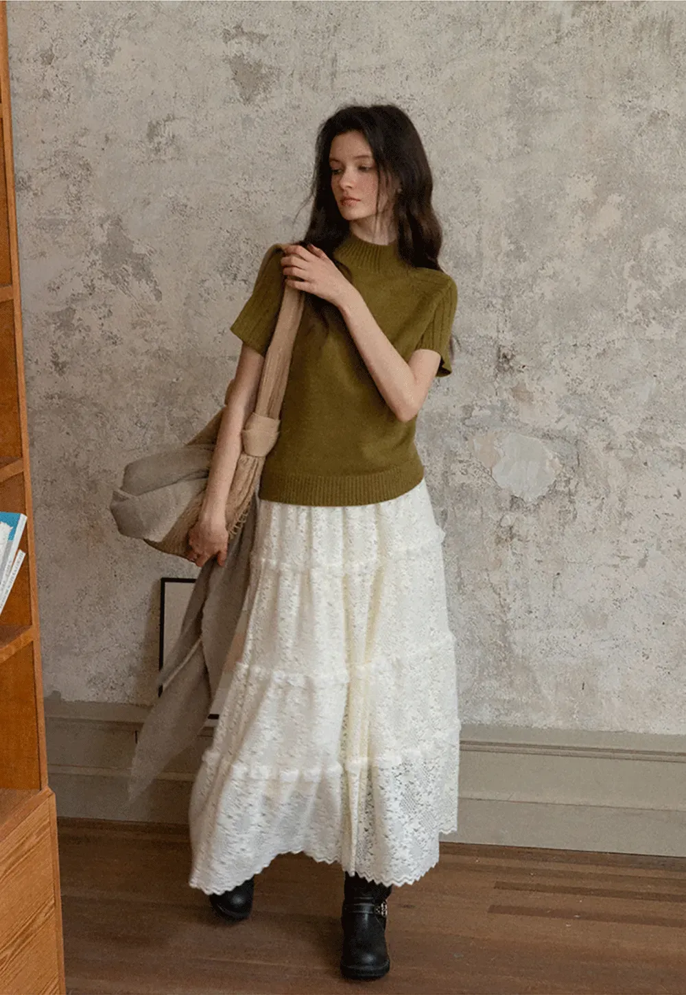 Olive Short Sleeve Mock Neck Knit Top