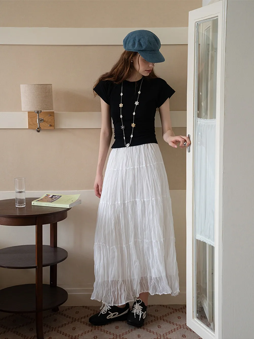 Tiered Crinkled Maxi Skirt