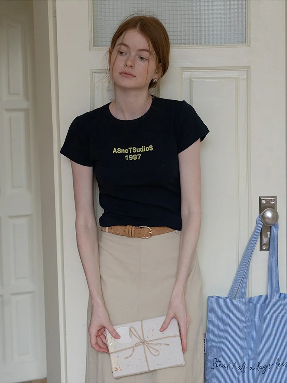 Slim Fit Contrast Letter Tee for Women