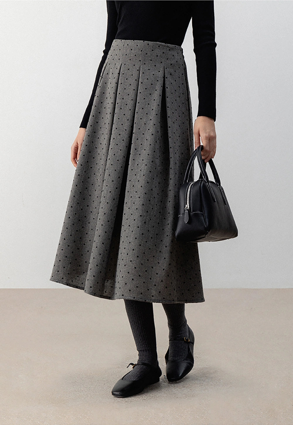 Women's Polka Dot Pleated Midi Skirt