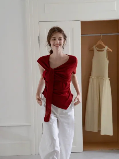Asymmetrical Tie-Front T-Shirts