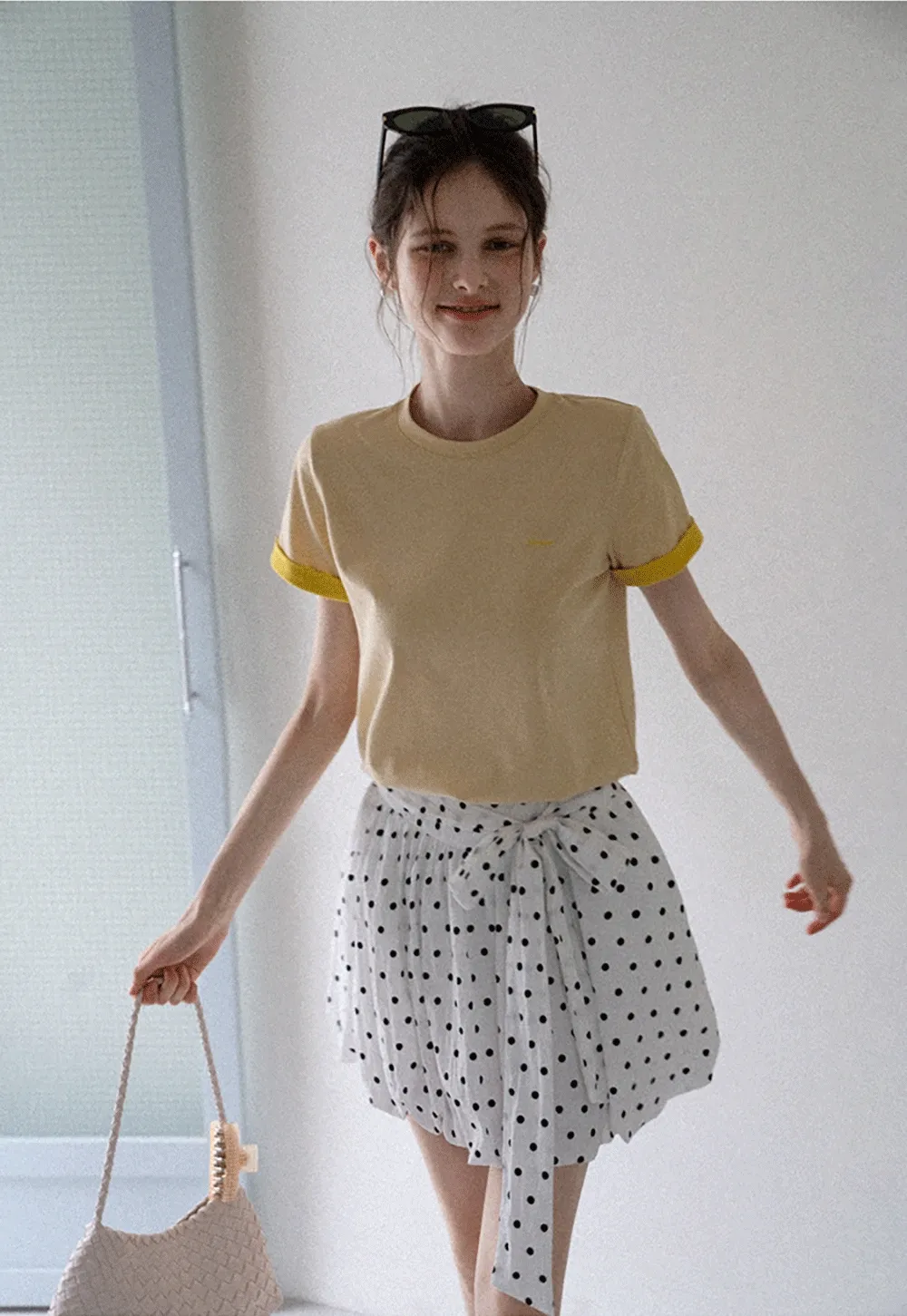 Women's Polka Dot High Waist Mini Skirt with Bow Tie