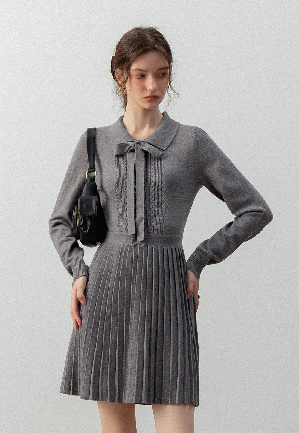 トップス lumignon Ribbon collar spring knit dress Victoria Knit Tie Front Dress | Toccin
