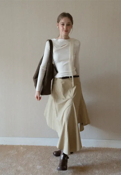 Womens High Waist Asymmetrical Midi Skirt