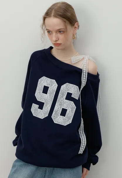 Women's Lace Off Shoulder Graphic Sweatshirt