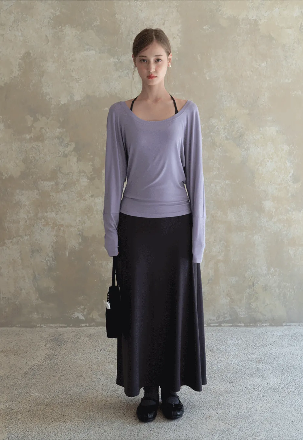 Casual Long Sleeve Top with Flowy Maxi Skirt