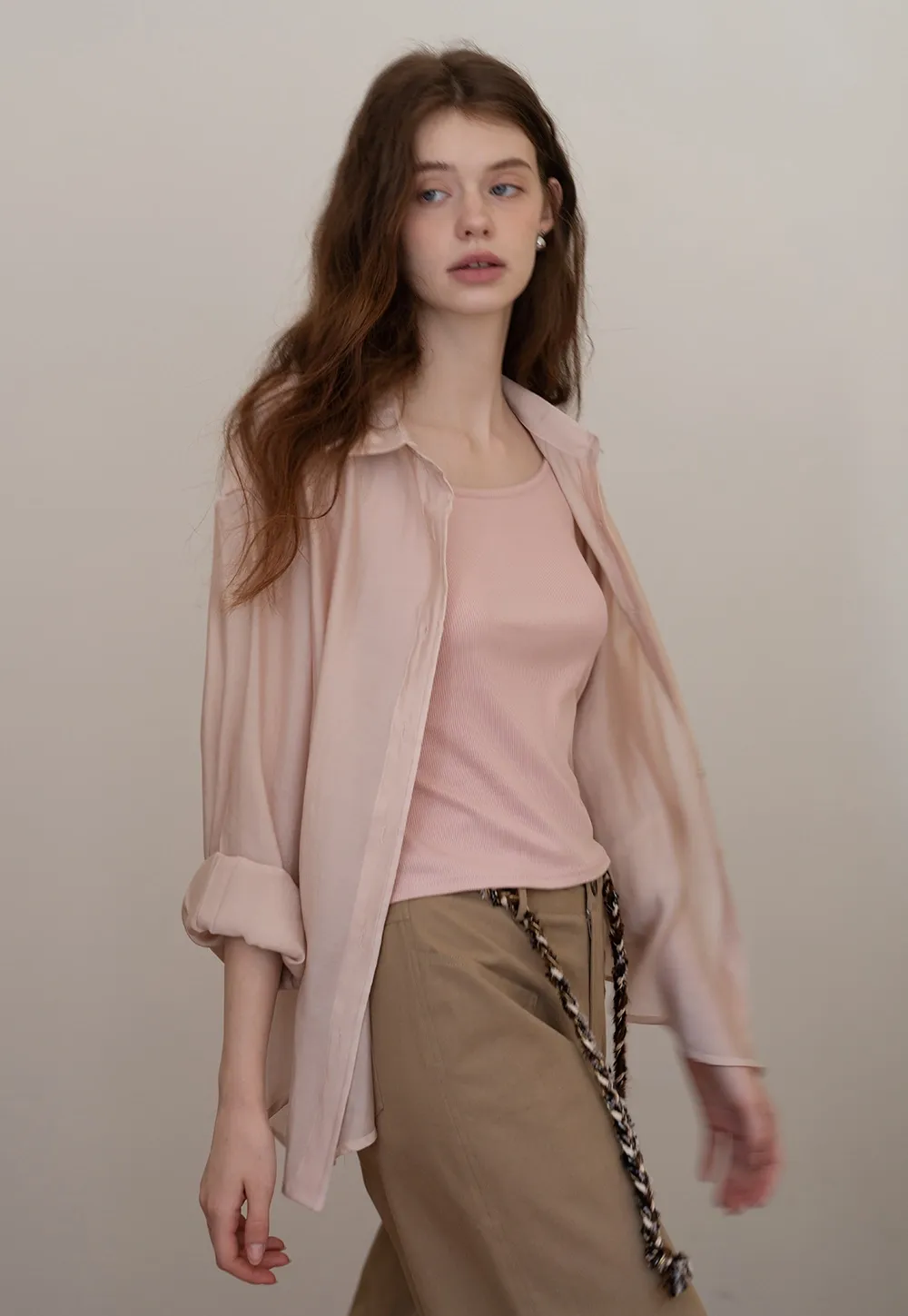 Women’s Button-up Shirt with Rolled Sleeves And Camis