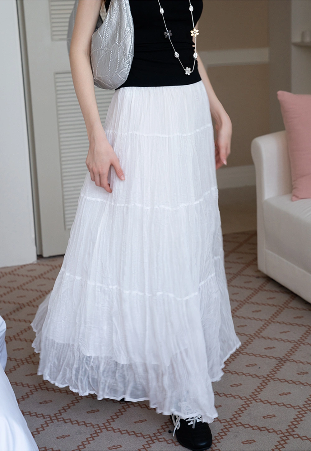 Tiered Crinkled Maxi Skirt