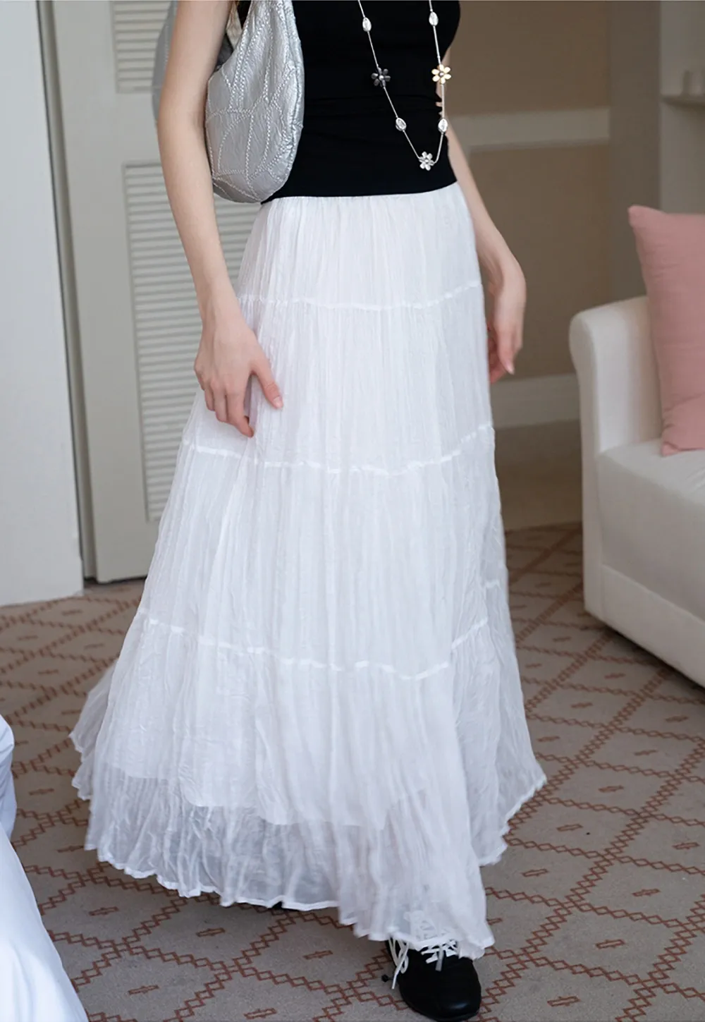 Tiered Crinkled Maxi Skirt