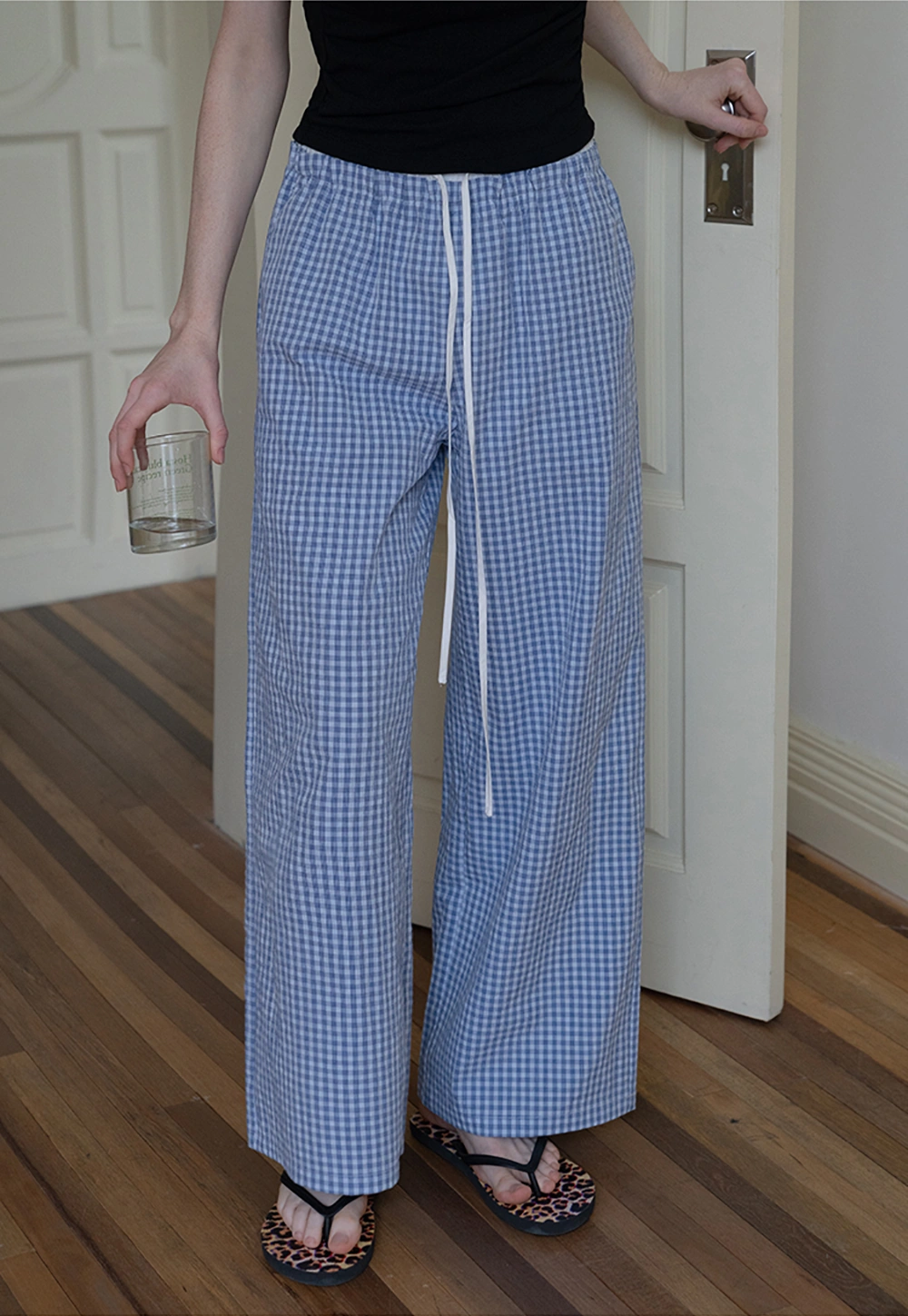 Women's Gingham Wide Leg Lounge Pants