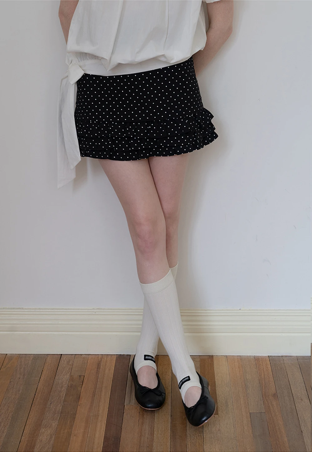 Women's Polka Dot Mini Skirt with Ruffle Hem