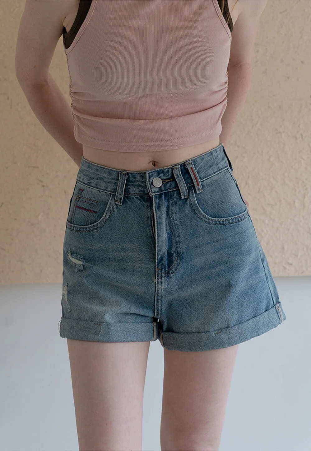 Women’s High‑Waist Ripped Denim Shorts
