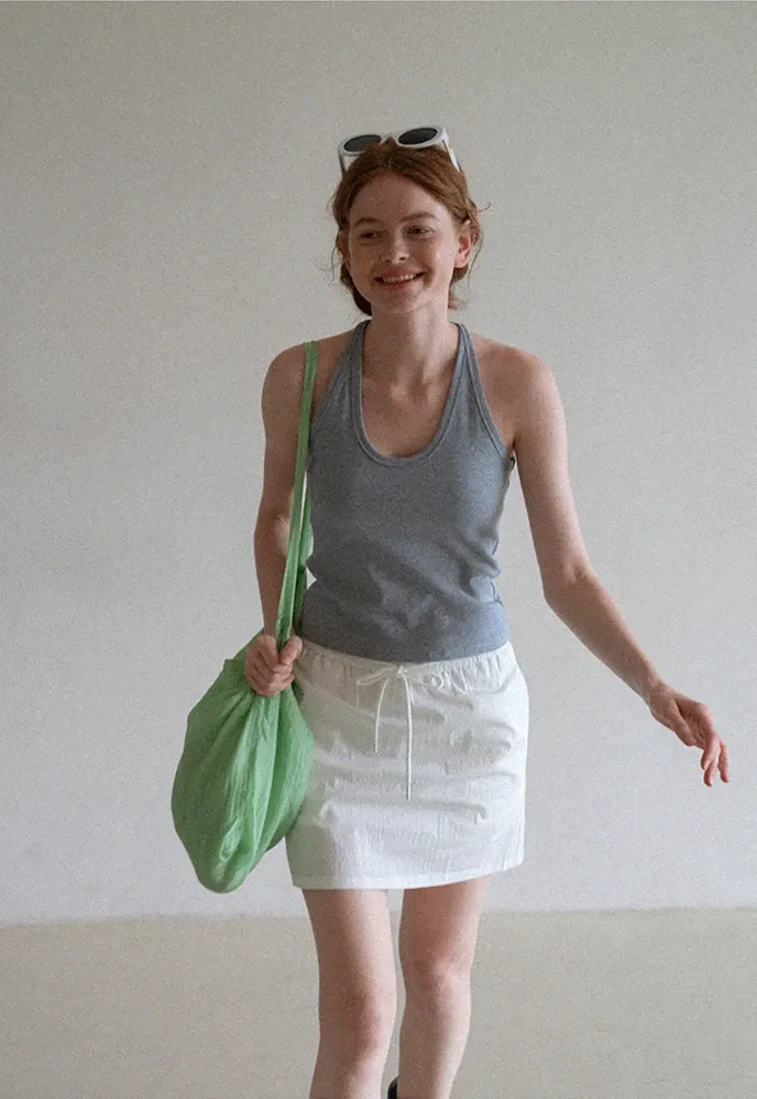 Women’s Drawstring Waist Cotton Mini Skirt