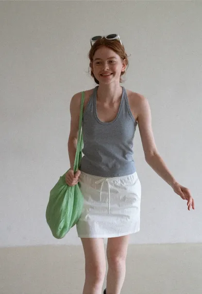 Women’s Drawstring Waist Cotton Mini Skirt