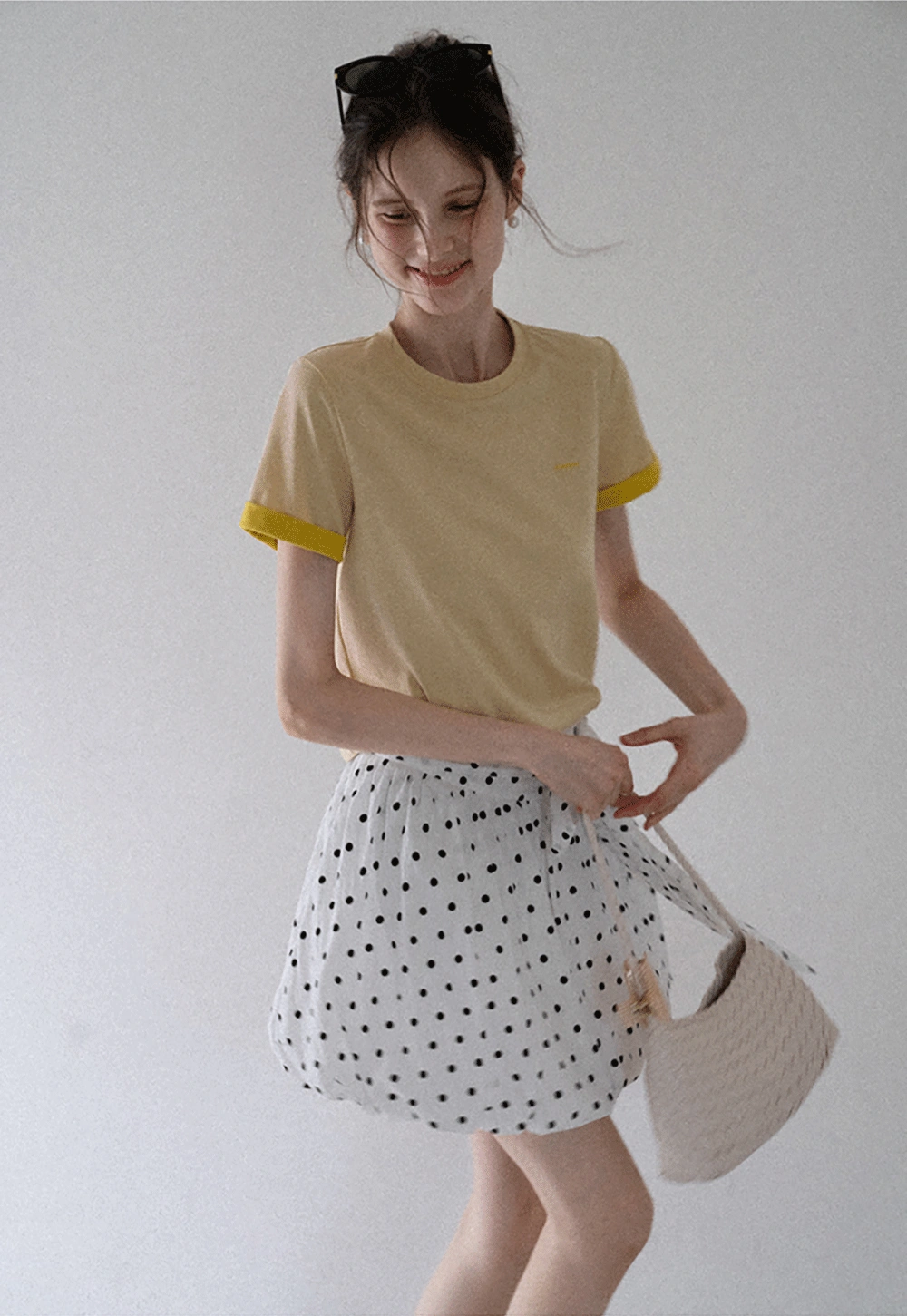 Women's Polka Dot High Waist Mini Skirt with Bow Tie