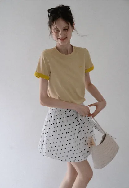 Women's Polka Dot High Waist Mini Skirt with Bow Tie