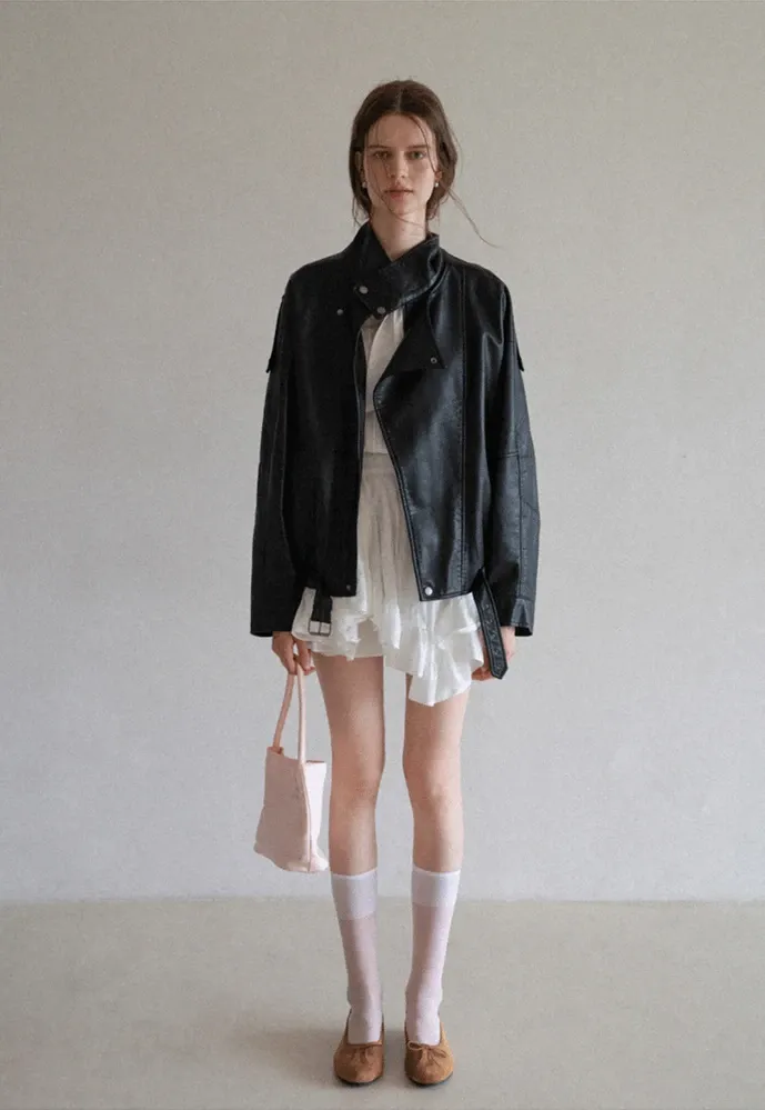 Funnel-Neck Leather Jacket