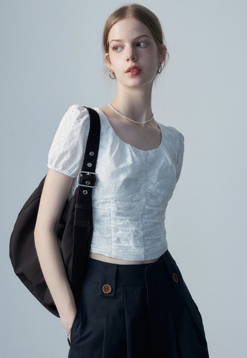 Women's White Eyelet Puff Sleeve Top