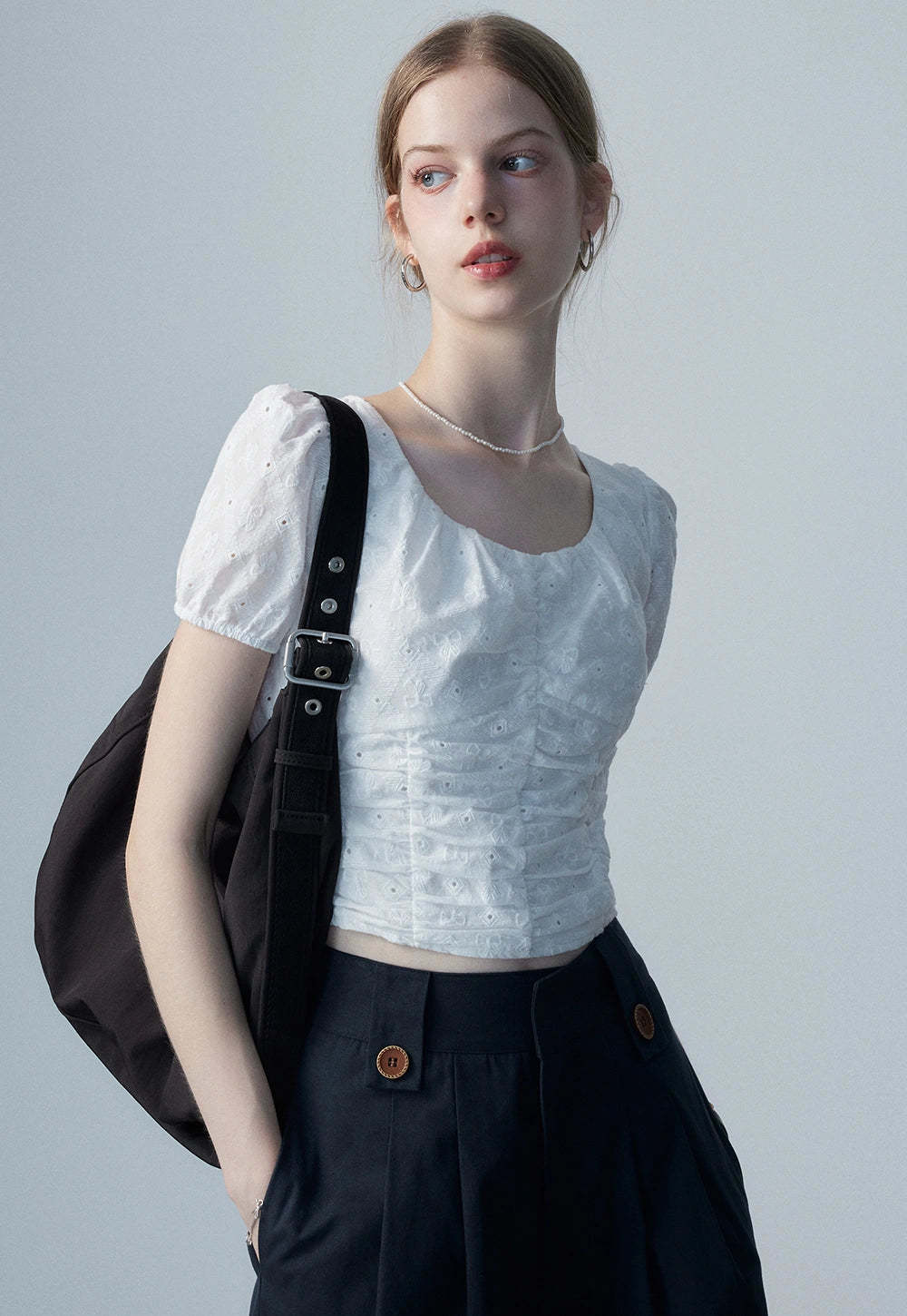 Women's White Eyelet Puff Sleeve Top