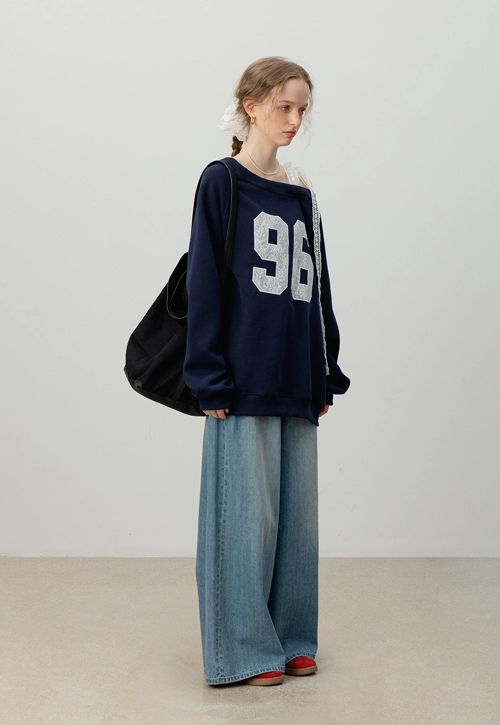 Women's Lace Off Shoulder Graphic Sweatshirt