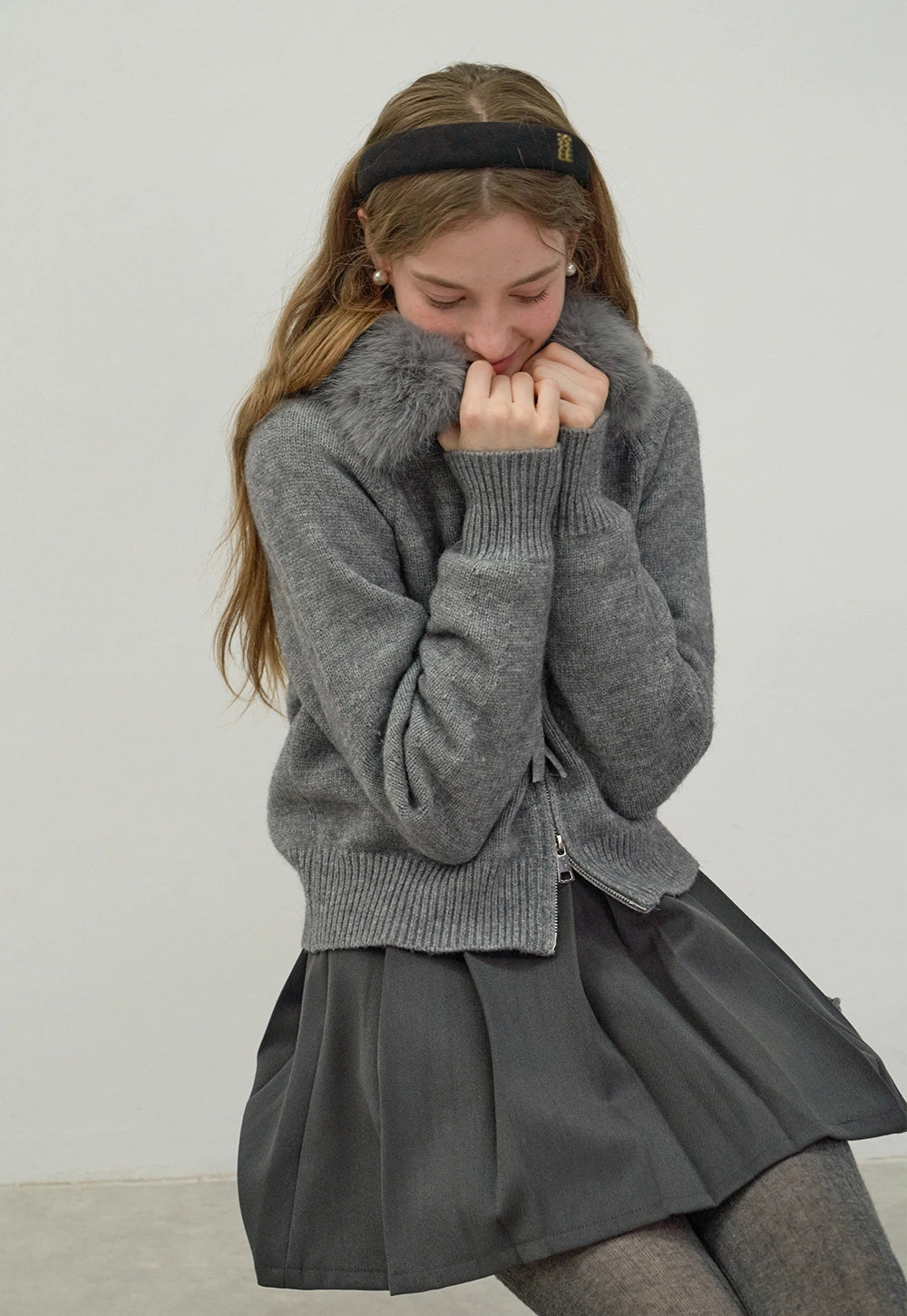 レディース ニット カーディガン - クロップド、ジップアップ