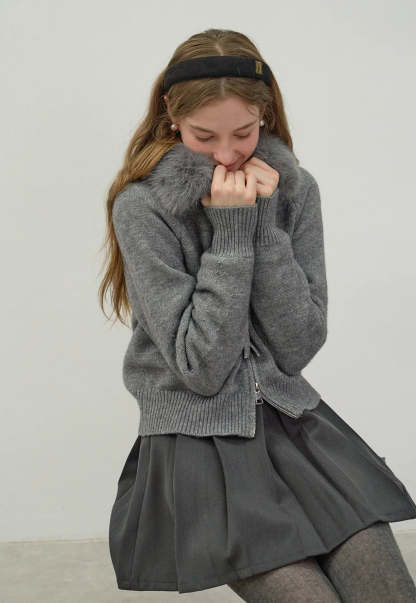 Women's Fur Collar Hooded Sweater Cardigan