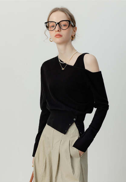 Women's Asymmetrical Off-Shoulder Knit Top – EGGKA
