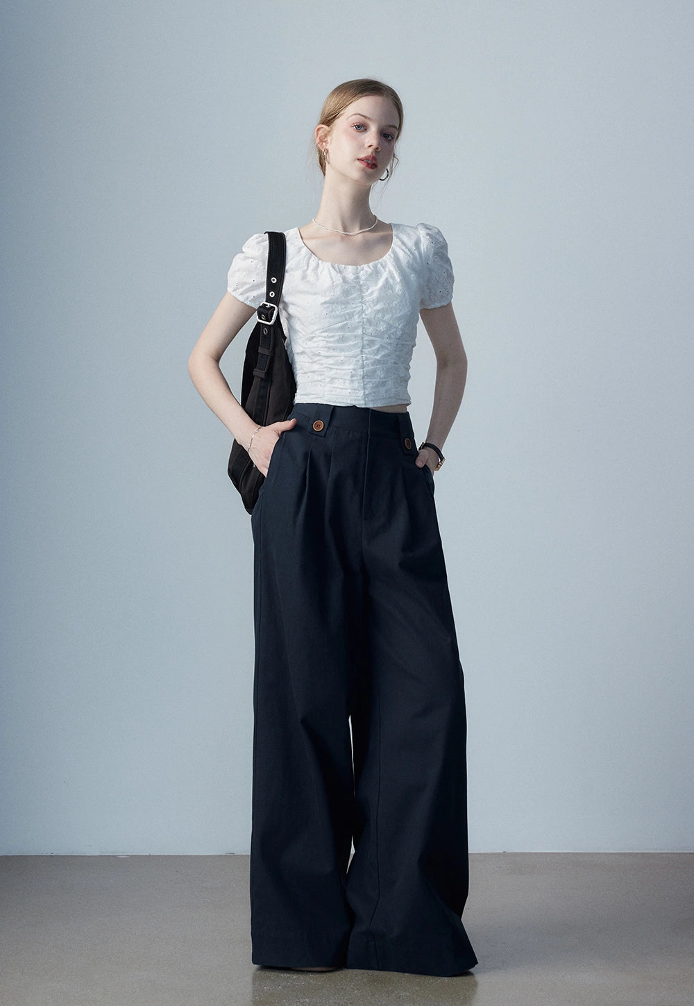 Women's White Eyelet Puff Sleeve Top