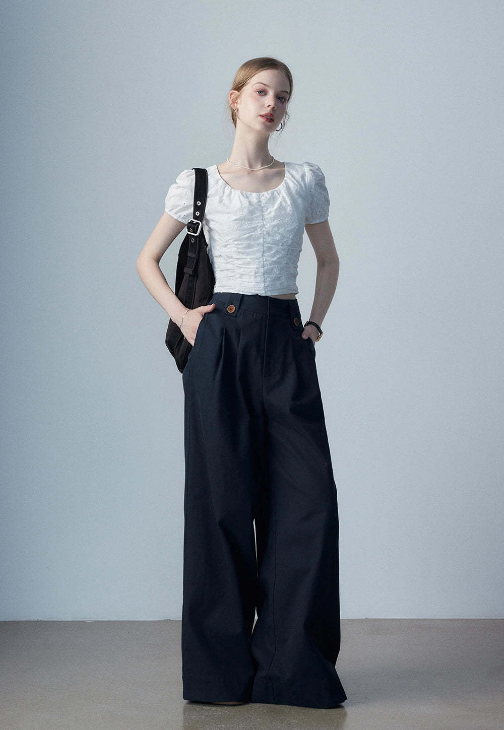 Women's White Eyelet Puff Sleeve Top