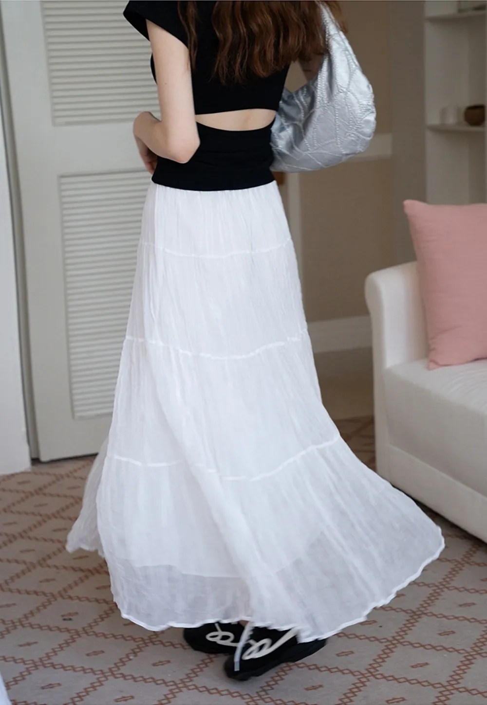 Tiered Crinkled Maxi Skirt