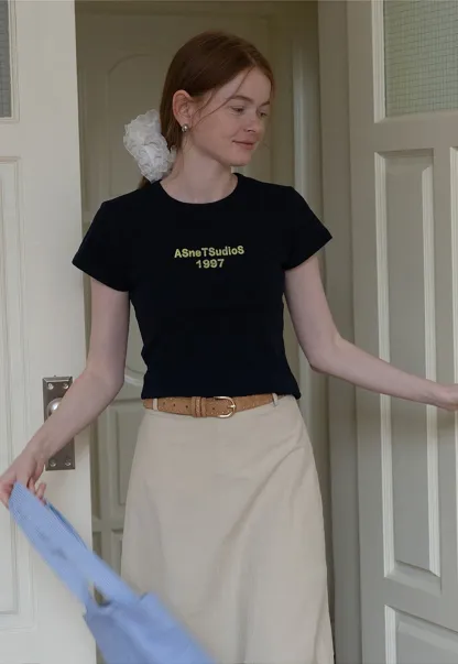 Slim Fit Contrast Letter Tee for Women
