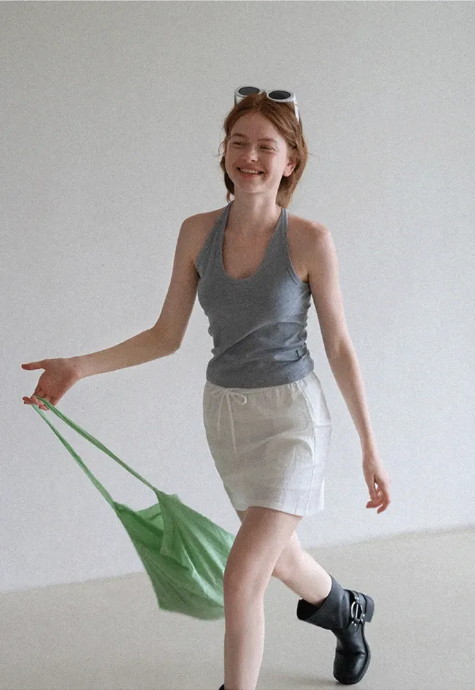 Women’s Drawstring Waist Cotton Mini Skirt