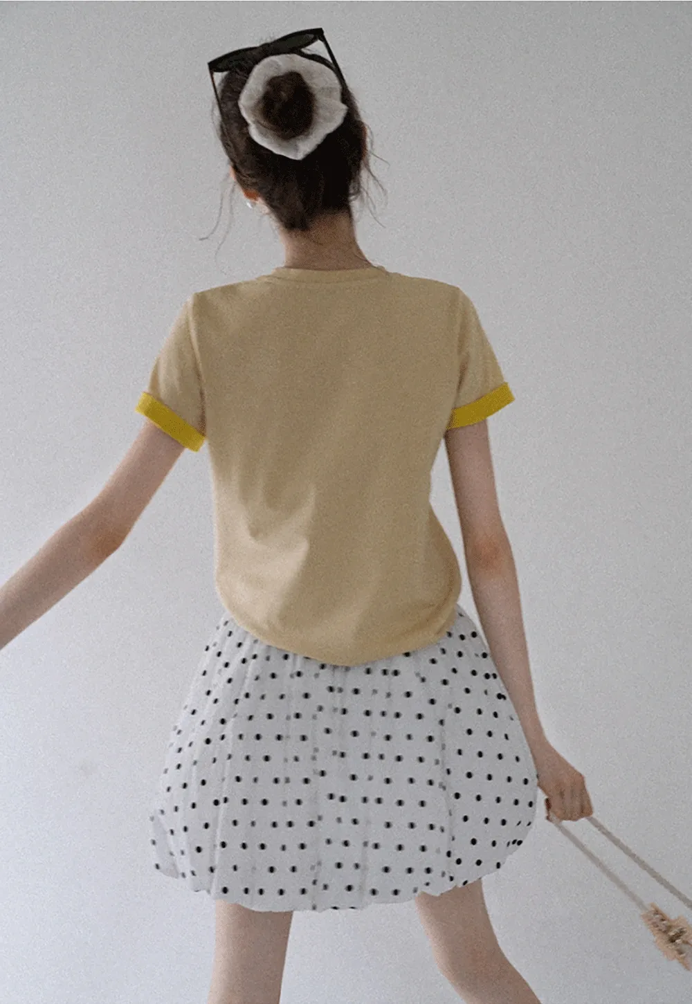 Women's Polka Dot High Waist Mini Skirt with Bow Tie